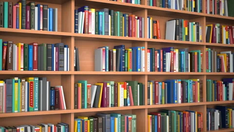 Brary. Books ans textbooks on shelves in library or bookstore. Education,  sc Stock Footage