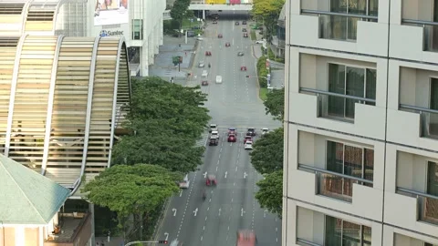Bras Basah Rd Traffic towards Raffles Boulevard Stock Footage 196449106