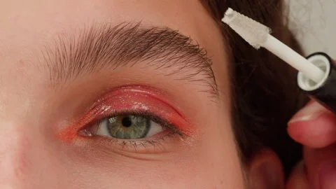 Brashing eyebrows close-up. The master makes permanent eyebrow makeup Stock-Footage 254691884