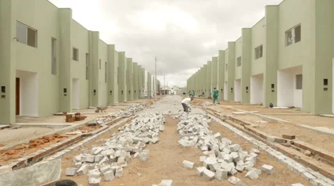 Brasil builders work on stone road Video stock 47865283