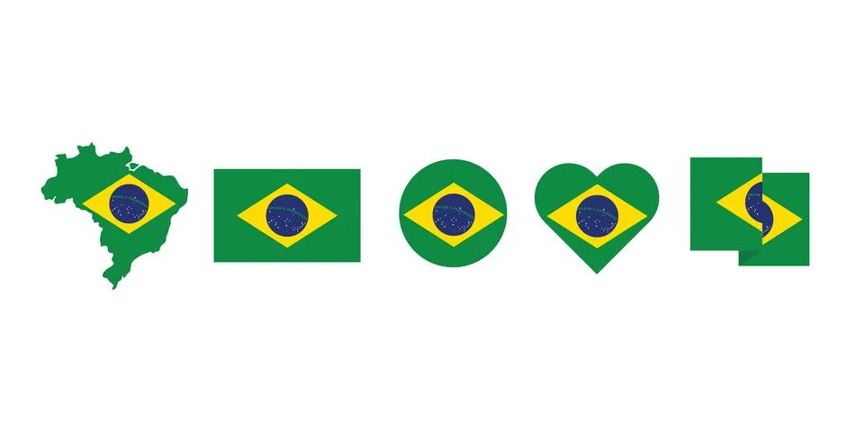 Brasil flag vector set. Round, heart, map, waving etc.. styles. 스톡 일러스트