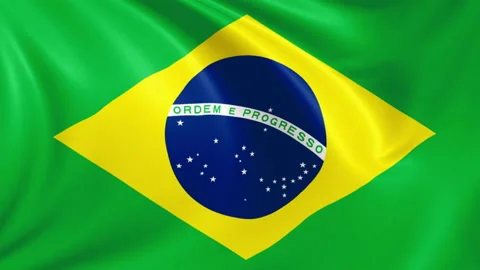Brasil flag waving in the wind with high quality texture in 4K Stock Footage 130384274