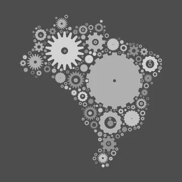 Brasil map silhouette mosaic of cogs and gears Stock Illustration