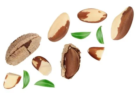Brasil nuts isolated on white background . Top view. Flat lay Stock Photos