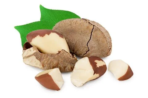 Brasil nuts in nutshell isolated on white background with clipping path and full Stock Photos