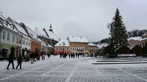 Brasov, Romania, main square winter scenery Video stock 84198218