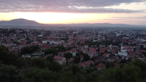 Brasov view from Citadel on Sunset Stock Footage