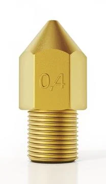 Brass 3D printer nozzle isolated on white background. 3D illustration Stock Illustration