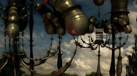 Brass alien machines in the suburbs of St. Petersburg n1221D Stock Footage 12173211