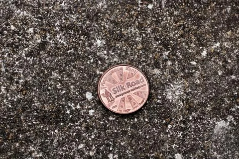 Brass bitcoin coin Stock Photos