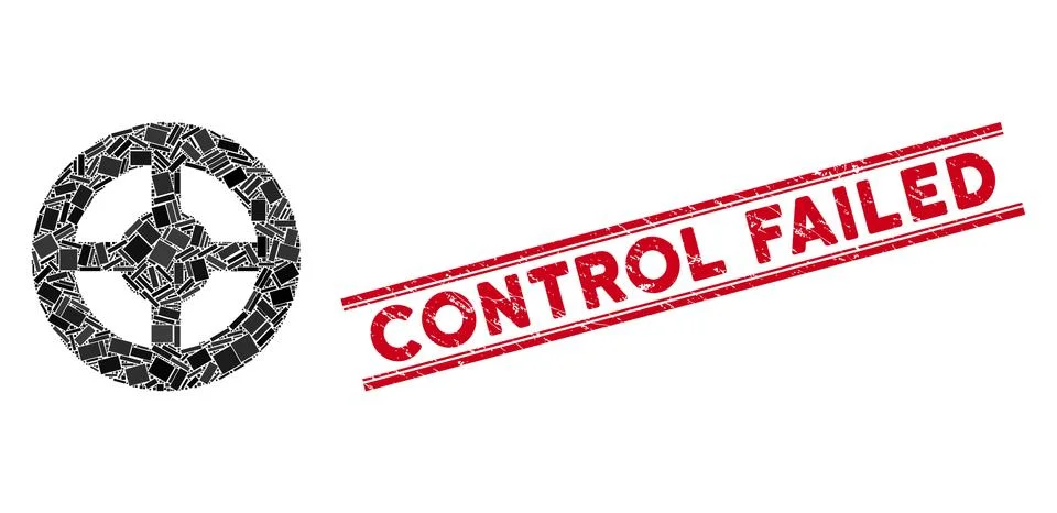 Brass Blank Wheel Mosaic and Scratched Control Failed Seal with Lines Stock Illustration