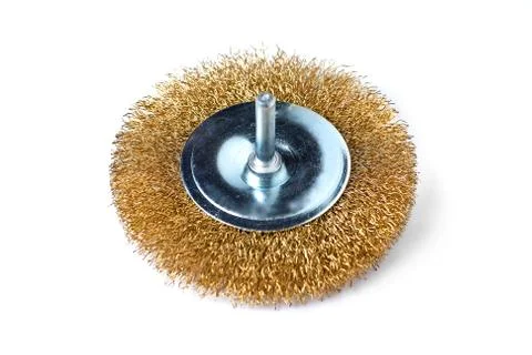 Brass brush for drill machine isolated on white background Stock Photos