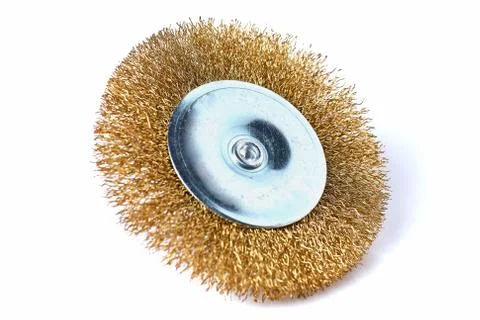 Brass brush for drill machine isolated on white background Stock Photos