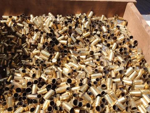 Brass bullet casing shells cartridges recycle Stock Photos