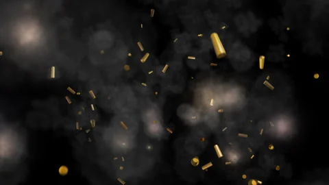 Brass Bullet Casings Falling Through Smoke Over Dark Background Stock Footage 333756174