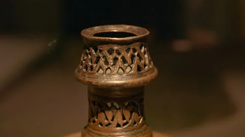 Brass candlestick museum of islamic art in doha Stock Footage 170806284