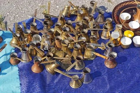 Brass copper pots Stock Photos