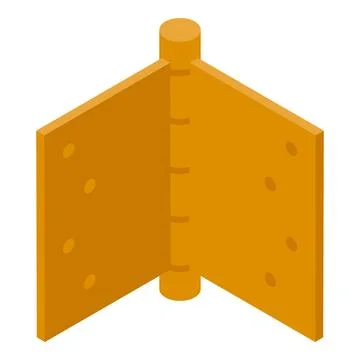 Brass door hinge connecting two parts isometrically displayed Stock Illustration