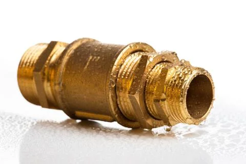 Brass fitting connection isolated on white Stock Photos