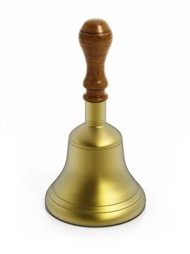 Brass hand bell isolated on white background. 3D illustration Illustrazione stock