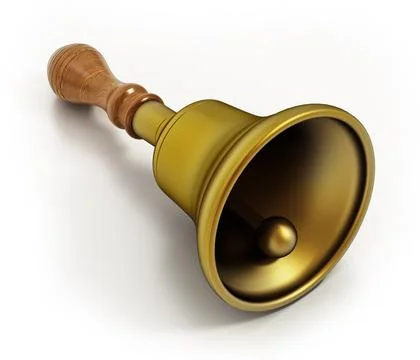 Brass hand bell isolated on white background. 3D illustration Illustrazione stock