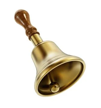 Brass hand bell isolated on white background. 3D illustration Illustrazione stock