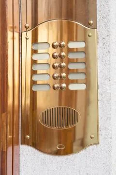 Brass intercom close up Фото