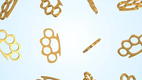 Brass Knuckles Falling on a Light Blue Background. Golden Iron Fist 3D. 4K Stock Footage 308517954