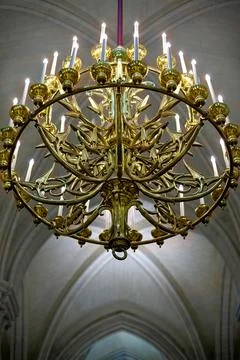 Brass lighting inside the cathedral Stock Photos