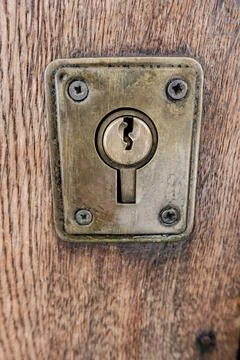 Brass lock on rustic wood Stock Photos