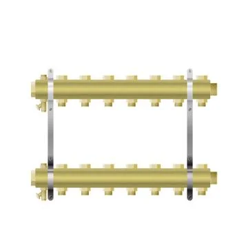 Brass manifold for heating. Illustrazione stock