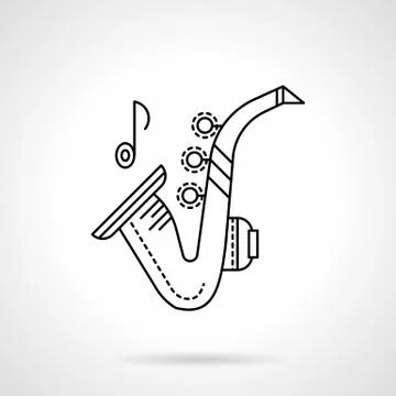 Brass melodies flat line vector icon. Sax Stock Illustration