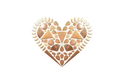 Brass mosaic heart on white background, Golden heart, Valentine's Day card Stock Photos