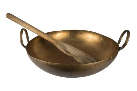 Brass pan isolated  on white background thai Foto stock