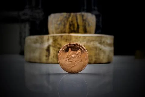 Brass physical dogecoin Stock Photos