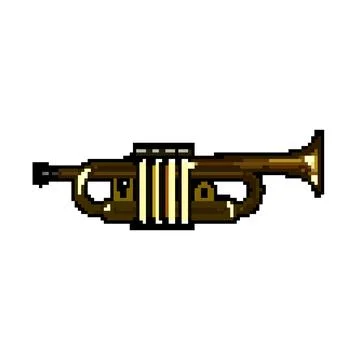 Brass trumpet pixel art vector illustration Stock Illustration