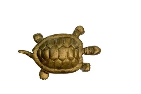 Brass turtle figurine on a white background providing copy space Stock Photos