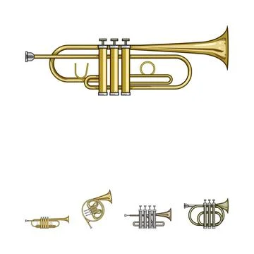 Brass wind instruments depicting musical orchestra and jazz band Stock Illustration