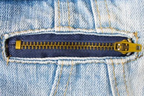 Brass Zip on Jeans Jacket Stock Photos