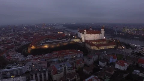 Bratislava aerial with the Castle Stock Footage 88293382
