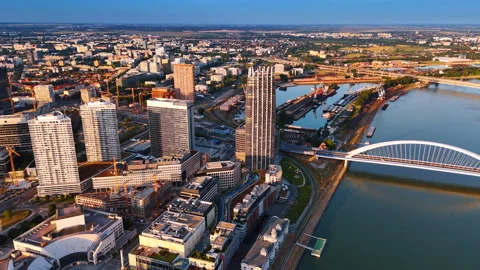  Bratislava along the Danube. Video stock 313925028