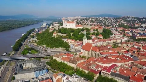 Bratislava Castle aerial view Stock Footage 79040125