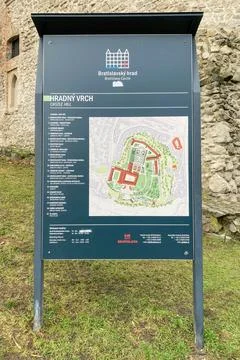 Bratislava Castle is massive rectangular building with four corner towers Stock Photos