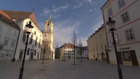 Bratislava: Empty squares and streets during The Covid19 quarantine. Stock Footage