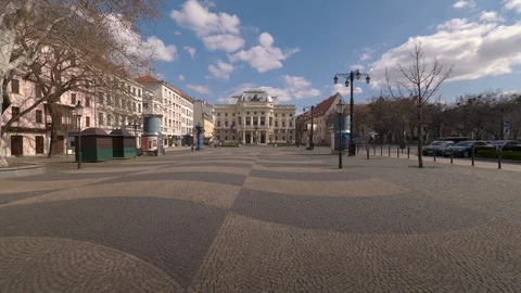 Bratislava: Empty squares and streets during the covid 19 quarantine. Stock Footage 127275821