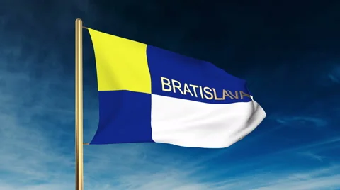 Bratislava flag slider style with title. Waving in the wind with cloud 스톡 동영상 48275391