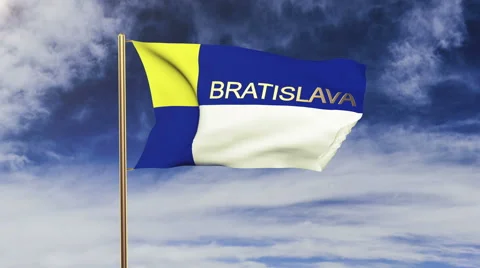 Bratislava flag with title waving in the wind. Looping sun rises style Stock Footage 48275477
