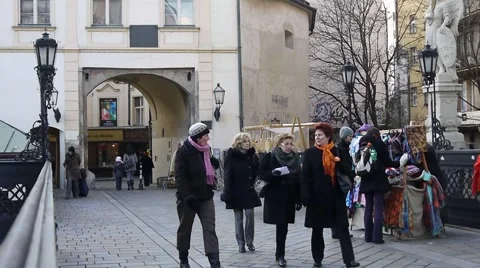 BRATISLAVA GATE VENDORS Stock Footage 2879042