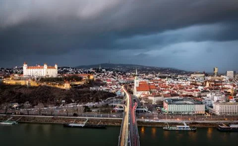 Bratislava Light Trails Night Stock Photos