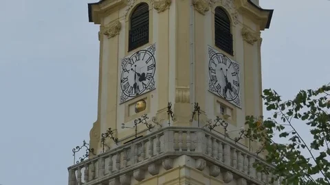 Bratislava Old Hall Tower Clock Stock Footage 69273084